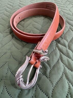 Coldwater Creek Tan Leather Belt with Ornate Silver Buckle